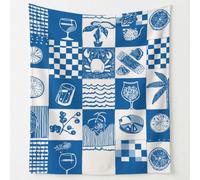 Vintage Mediterranean Throw Blanket 27in × 40in, Seafood Fruit Tiles Palm Pattern Food Super Soft Flannel Throw Blanket Lightweight Fluffy Plush Fuzzy Bed Blanket for Bedding Sofa