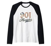 Vintage Memphis 901 Area Code Patriot USA American Flag Raglan Baseball Tee