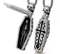 Vintage Men Stainless Steel Steampunk Coffin For Vampire Skull Skeleton Pendant Necklace Gothic Punk Rock Biker Jewelry Vampire Punk Cool Mens Women Stainless Steel Skeleton Halloween Skull