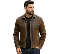 Vintage Mens Cafe Racer Distressed Brown Biker Leather Jacket-New Men Genuine Leather Jackets (UK, Alpha, 4XL, Regular, Regular, Distressed Brown)