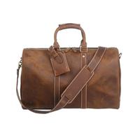 Vintage Men's Genuine Leather Business Trip Travel Bag Top Layer Cowhide Large Capacity One Shoulder Crossbody Duffle Bag(Brown)