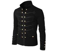 Vintage Mens Gothic Steampunk Military Parade Jacket Slim Fit Tunic Rock Black Army Coat Long Sleeve Men Plus Size Jackets