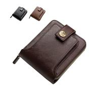 Vintage Men's Wallet PU Leather Short Purse Men Hasp Zipper Clutch Solid Color Wallets Durable Convenient Wallets(Deep Coffee)