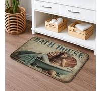 Vintage Mermaid Bath Mat, Nautical Shells Decorative Non Slip Shower Rug, Coastal Flannel Washable Bath Rugs for Bathroom Toilet Restroom 20x32 Inch