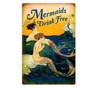 Vintage Mermaid Drink Free Ocean Nautical Metal Tin Sign Home Bar Kitchen Restaurant Wall Deocr Plaque Signs 6x8inch