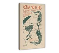 Vintage Mermaid Ocean Sketches Canvas Poster Wall Art Decor Print Picture Paintings for Living Room Bedroom Decoration 24x36inch(60x90cm)