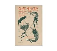 Vintage Mermaid Ocean Sketches Canvas Poster Wall Art Decor Print Picture Paintings for Living Room Bedroom Decoration 08x12inch(20x30cm)