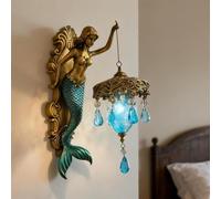 Vintage Mermaid Wall Lamp, Battery Operated Wall Lantern, Decorative Rustic Wall Sconce Lighting for Bedroom, Living Room, Hallway, Bathroom, Gallery & Coastal Villa (19cm/7inch)