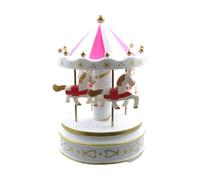 Vintage Merry-go-round Music Boxes Pink Blue Carousel Music Box Musical Box with 4 Houses for Home Wedding Birthday Decoration(White&Pink)