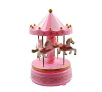 Vintage Merry-go-round Music Boxes Pink Blue Carousel Music Box Musical Box with 4 Houses for Home Wedding Birthday Decoration(Pink)