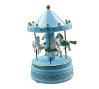 Vintage Merry-go-round Music Boxes Pink Blue Carousel Music Box Musical Box with 4 Houses for Home Wedding Birthday Decoration(Blue)