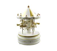 Vintage Merry-go-round Music Boxes Pink Blue Carousel Music Box Musical Box with 4 Houses for Home Wedding Birthday Decoration(White&Gold)