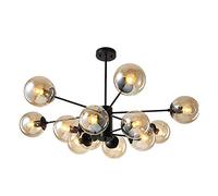 Vintage Metal 16-Lights Industrial ModernClear Glass During Light Black Chrome Finish Hanging Light for Hotels Hallway-Blue lampshade 12 Head (Lampshade 12 head)