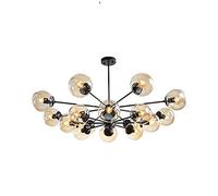 Vintage Metal 16-Lights Industrial ModernClear Glass During Light Black Chrome Finish Hanging Light for Hotels Hallway-Blue lampshade 12 Head (Lampshade 16 head)