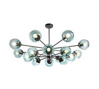 Vintage Metal 16-Lights Industrial ModernClear Glass During Light Black Chrome Finish Hanging Light for Hotels Hallway-Blue lampshade 12 Head (Blue Lampshade 16 head)