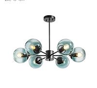 Vintage Metal 16-Lights Industrial ModernClear Glass During Light Black Chrome Finish Hanging Light for Hotels Hallway-Blue lampshade 12 Head (Blue Lampshade 6 head)