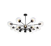 Vintage Metal 16-Lights Industrial ModernClear Glass During Light Black Chrome Finish Hanging Light for Hotels Hallway-Blue lampshade 12 Head (Transparent Lampshade 16 head)