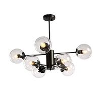 Vintage Metal 16-Lights Industrial ModernClear Glass During Light Black Chrome Finish Hanging Light for Hotels Hallway-Blue lampshade 12 Head (Transparent Lampshade 8 head)