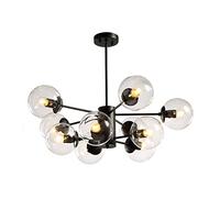 Vintage Metal 16-Lights Industrial ModernClear Glass During Light Black Chrome Finish Hanging Light for Hotels Hallway-Blue lampshade 12 Head (Transparent Lampshade 10 head)