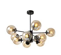 Vintage Metal 16-Lights Industrial ModernClear Glass During Light Black Chrome Finish Hanging Light for Hotels Hallway-Blue lampshade 12 Head (Lampshade 10 head)