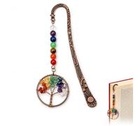 Vintage Metal Bookmark 7 Chakra Crystal Tree of Life Pendant Spiritual Gift | Crafted from antique alloy with tumbled chakra crystals, lightweight page-safe design, ideal for reading and gifting