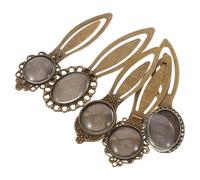 Vintage Metal Bookmark Bezel 5pcs with Glass Dome for DIY Reading | Antique Bronze Distressed Finish, Cabochon Inserts, Gift Makers and Students, Office Use