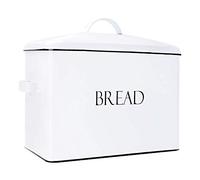 Vintage Metal Bread Bin - Countertop Space-Saving, Extra Large, High Capacity Bread Storage Box for your Kitchen - Holds 2 Loaves 13" x 10" x 7"- White with BREAD Lettering