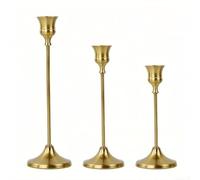 Vintage Metal Candlestick Set 3 Piece Taper Candle Holders Natural Copper Finish Elegant Home Decor for Wedding Dinner Party Centerpiece 19.5cm to 25.5cm(3PCS)