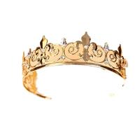 Vintage Metal Circle Tiara Queen King Crown Men Hair Accessories Performance Unisex Prince For Women(White)