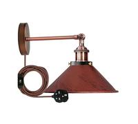 Vintage Metal Cone Shade Wall Lights Adjustable Arm, LED E27 Lamp Base 2m Plugin Wall Sconce Lamp Fixture with Dimmer Switch for Bedroom Kitchen Dining Room
