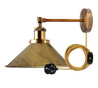 LEDSone Modern Vintage Retro Industrial Brass Colour Wall Sconce Light Plug in Wall Lamp with Dimmer Switch Lamp Shade (Brushed Brass)