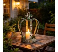 Vintage Metal Crown Lantern - Rustic Green Metal Candle Holder, Decorative Tabletop Lantern for Home/Garden/Wedding/Party Indoor & Outdoor Decor