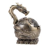 Vintage Metal Dragon Ashtray Wind Proof Holder Portable with Lid | Coffee Antique Style, Hand Carved Tabletop Decor, Indoor Office Use, Fancy Gift for Men and Women