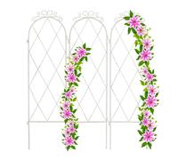 Vintage Metal Garden Trellis Three Panel White Climbing Plant Privacy Screen