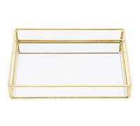 Vintage Metal Glass Storage Box, Rectangle Jewelry Display Organizer Box, Gold Tray Jewelry Cosmetics Display Boxes for Storage Trinket Rings Bracelet(Small)