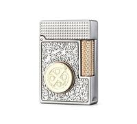 Vintage Metal Kerosene Lighter, Classic Flip-Top Soft Flame with Old-Style Grinding Wheel, Retro Engraved Design, Men's Gift for Camping，Candle (Fuel Not Included)(Silver)