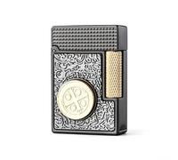 Vintage Metal Kerosene Lighter, Classic Flip-Top Soft Flame with Old-Style Grinding Wheel, Retro Engraved Design, Men's Gift for Camping，Candle (Fuel Not Included)(Black)