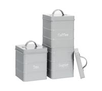 Harbour Housewares Metal Tea Coffee Sugar Canister Set - Grey - 3pc Vintage Retro Food Storage Preservation Canister Caddy Container Tin with Airtight Fit Lid for Kitchen Organisation & Home Décor
