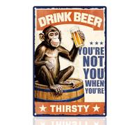 Vintage Metal Monkey Beer Tin Sign Drink Beer You're Not You When You're Thirsty Humorous Retro Beer Wall Art Poster for Bar Man Cave Cafe Home Wall Decor 7.9 x 11.9 Inch