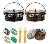 Vintage Metal Mosquito Coil Holder - 2 Retro Hollow Incense Burner Bowl