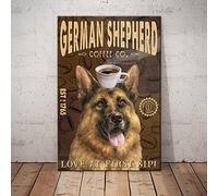 Vintage Metal Plaque Poster German Shepherd Coffee Co Retro Metal Tin Sign Plaque Wall Decor Gift For Bathroom Restaurant Theater Farm Bedroom Cafe 8x12 Inch