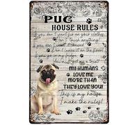 Vintage Metal Plaque Pug House Rules My Human Loves Me More Than They Love You Great Dog Lover Gift Vintage Metal Tin Sign Vintage Sign Outdoor Indoor Wall Panel Decor 20x30cm