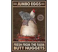 Vintage Metal Poster Chicken Jumbo Eggs Fresh from The Farm Butt Nuggets Vintage Metal Tin Sign Pallet Plaque Poster Wall Decor Kitchen Bar Coffee Shop Restaurant Home Garage 8x12inch