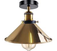 LEDSone E27 Flush Ceilings Light with 22cm French Gold Conical Lampshade Easy to Fit Durable Metal Semi Flush Mount Ceiling Lighting for Bedroom, Kitchen, Dining Room, with EPC A+ Bulb