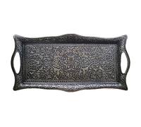Vintage Metal Serving Tray with Raised Edges, Rectangular Decorative Platter - Turkish Ottoman Coffee Tea Beverage Tray (Smoke Gray)