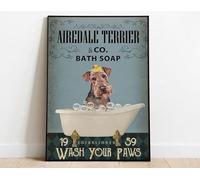 Vintage Metal Sign Airedale Terrier Wash Your Paws Funny Retro Vintage Aluminum Sign for Home Garden Coffee Wall Decor 8x12 Inch