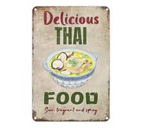 Vintage Metal Sign Aluminum Sign 8x12 inch DELICIOUS THAI FOOD Sour Fragrant And Spicy Coconut chicken Tin Sign Retro Wall Decor for Home, Cafe, and Garden - For Home Decor