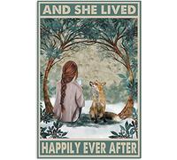Vintage Metal Sign and She Lived Happily Ever After Fox Girl Funny Retro Vintage Aluminum Sign for Home Garden Coffee Wall Decor 12x8 Inch