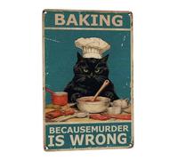 Vintage Metal Sign Baking Because Murder Is Wrong - Funny Wall Decor for Retro, Boho, Gothic, Hippie, and Farmhouse Styles - Perfect for Bar, Cafe, Living Room, Bathroom, or Garden - 8x12 in