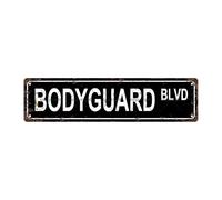 Vintage Metal Sign “Bodyguard Blvd” Black Distressed Sign For Home Decoration,Living Room,Dining Room,Bedroom And Other Spaces-4×16 Inch